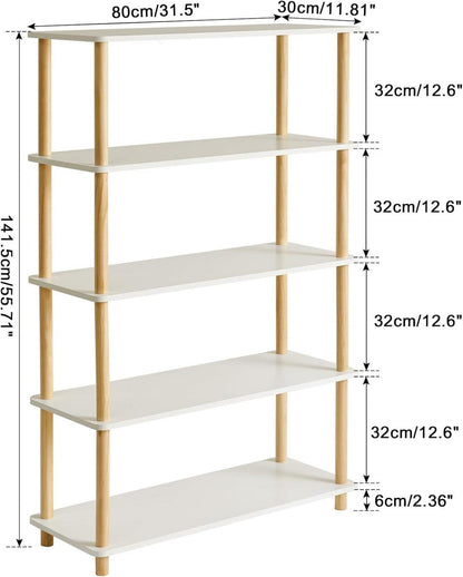 5-Tier Holz offenes Bücherregal für Wohnzimmer & Büro