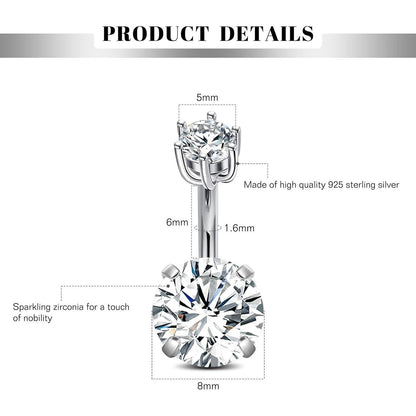 Bauchnabelpiercing 925 Silber 14g 6mm mit Zirkonia