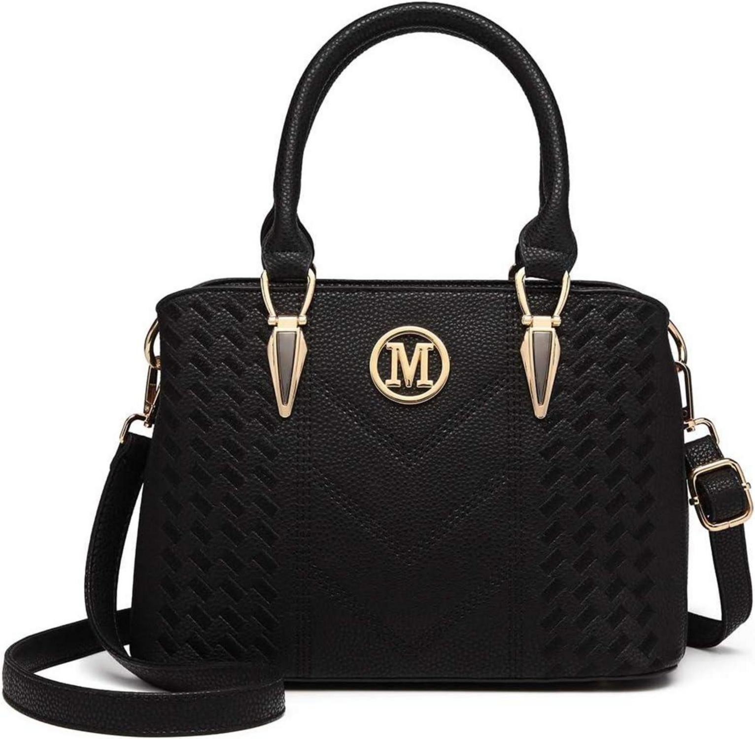Elegante Handtasche Mittelgroß Lychee Muster Schwarz