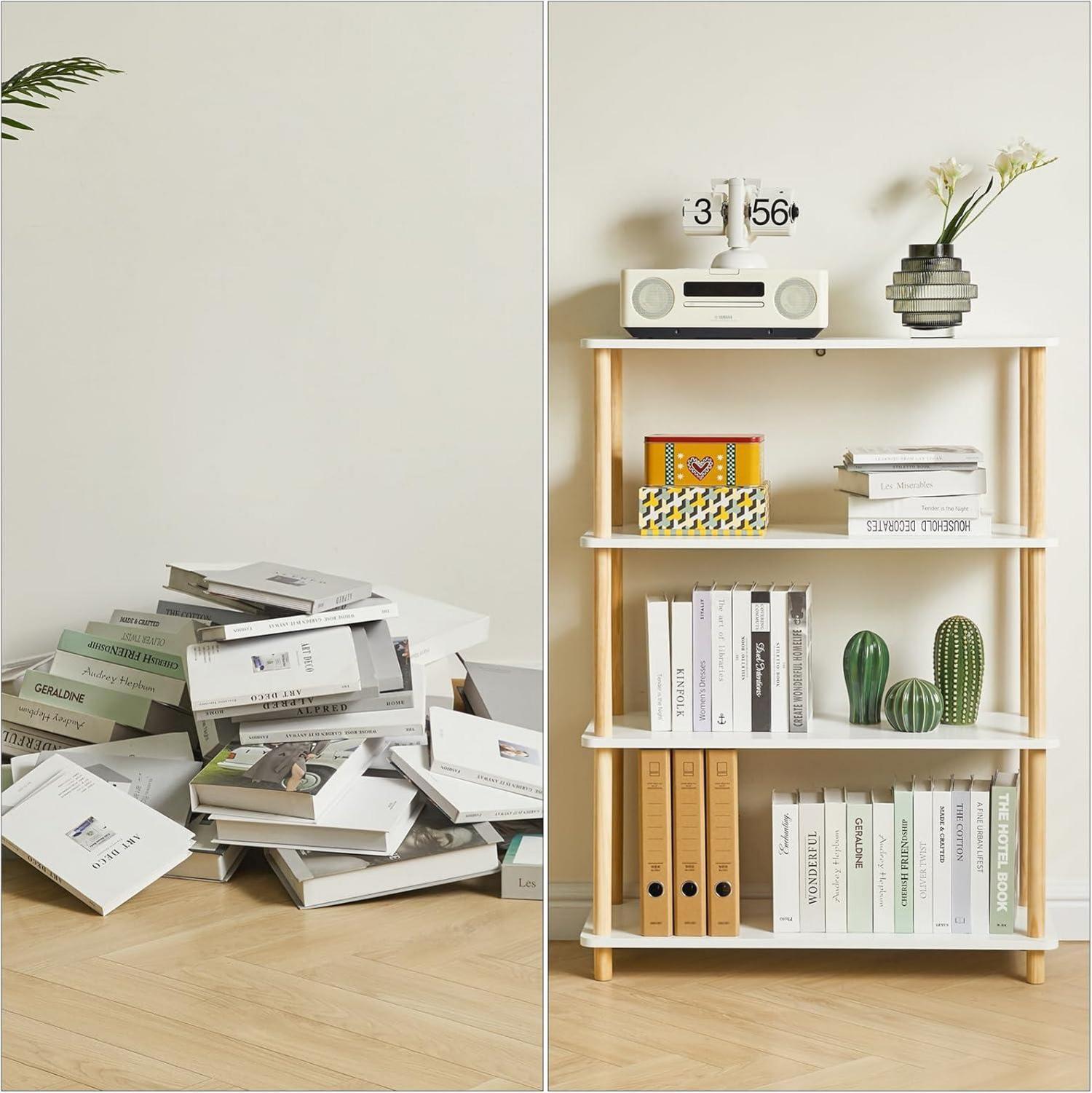 IBUYKE 4-Tier Holz Bücherregal Organizer Stand Wohnzimmer Schlafzimmer Buc_HELCOMAUHOLZIIY