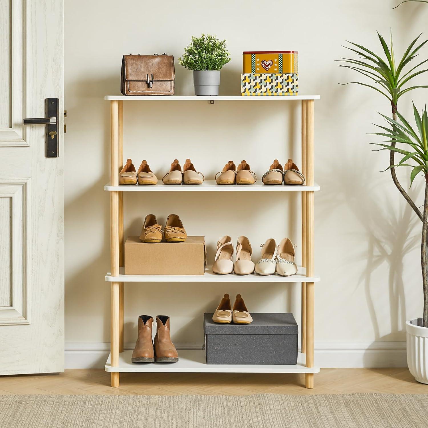 IBUYKE 4-Tier Holz Bücherregal Aufbewahrung Schlafzimmer Wohnzimmer standhaft
