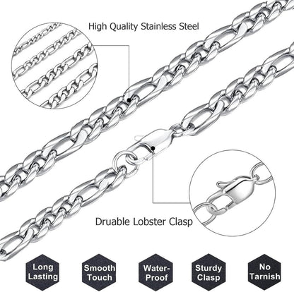 LOCCY Figarokette Edelstahl Silberkette Halskette 6mm 66cm Herren Damen