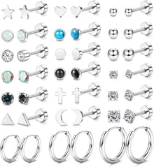 JeweBella 21Pairs Klein Ohrstecker Set Chirurgenstahl Zirkonia Opal