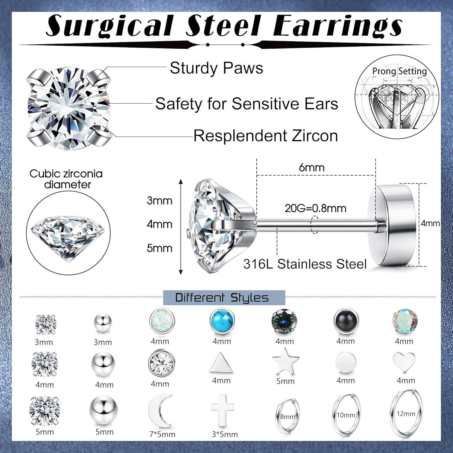 21Pairs Chirurgenstahl Damen Ohrstecker Set Zirkonia Opal
