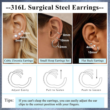 JeweBella 21Pairs Klein Ohrstecker Set Chirurgenstahl Zirkonia Opal