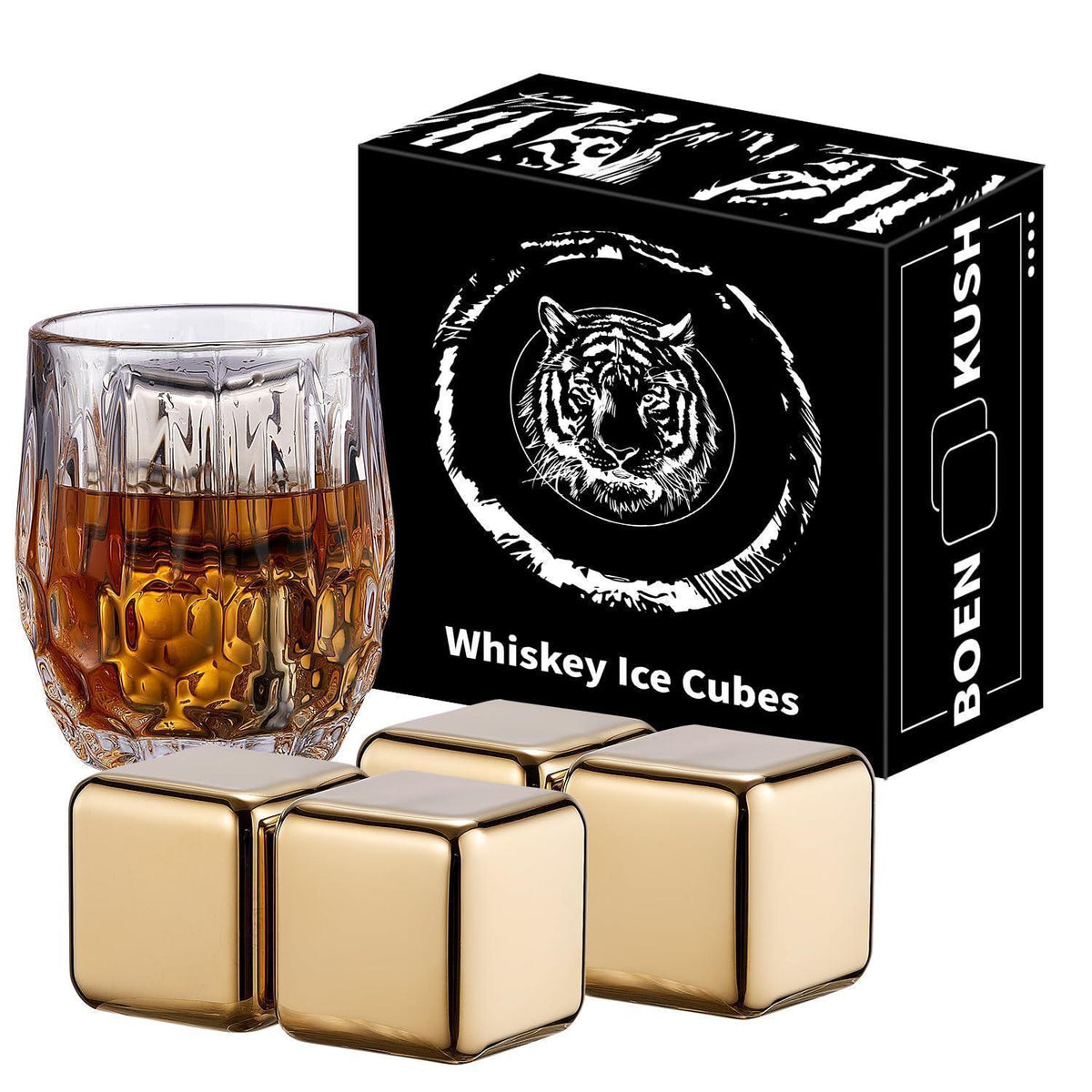 Whisky Steine Edelstahl – 4 XL Eiswürfel für Scotch & Co.