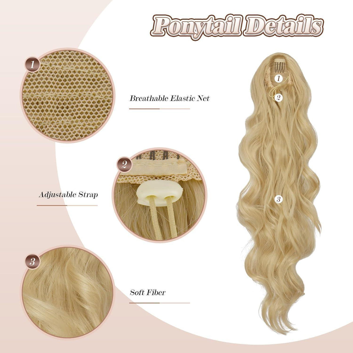 Welliges Blond Pferdeschwanz Haarteil – 60cm Synthetik Verlängerung
