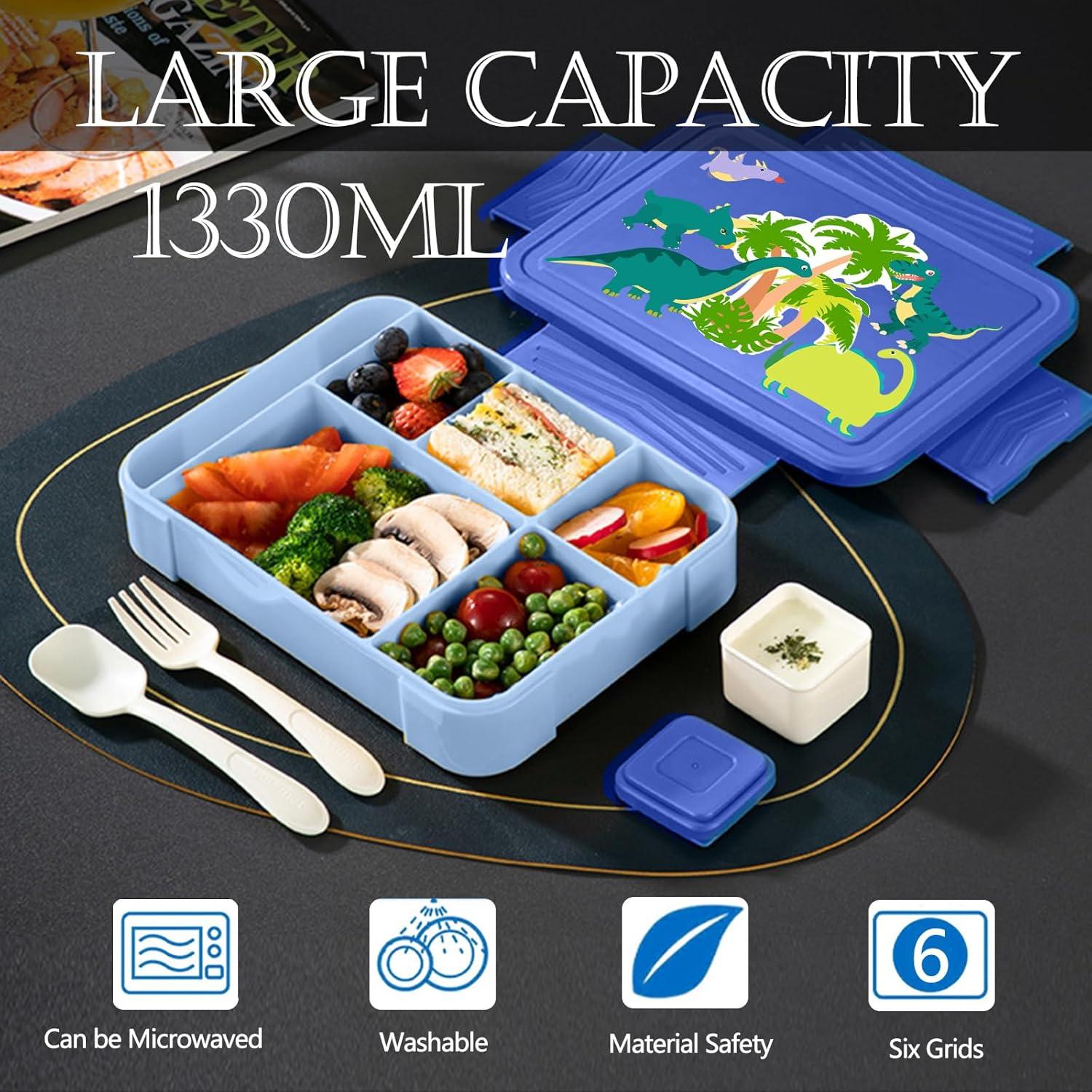 Bento Lunchbox Auslaufsicher 5 Fächer Kinder Besteckset Dinosaurs