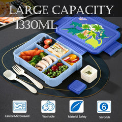 Bento Lunchbox Auslaufsicher 5 Fächer Kinder Besteckset Dinosaurs