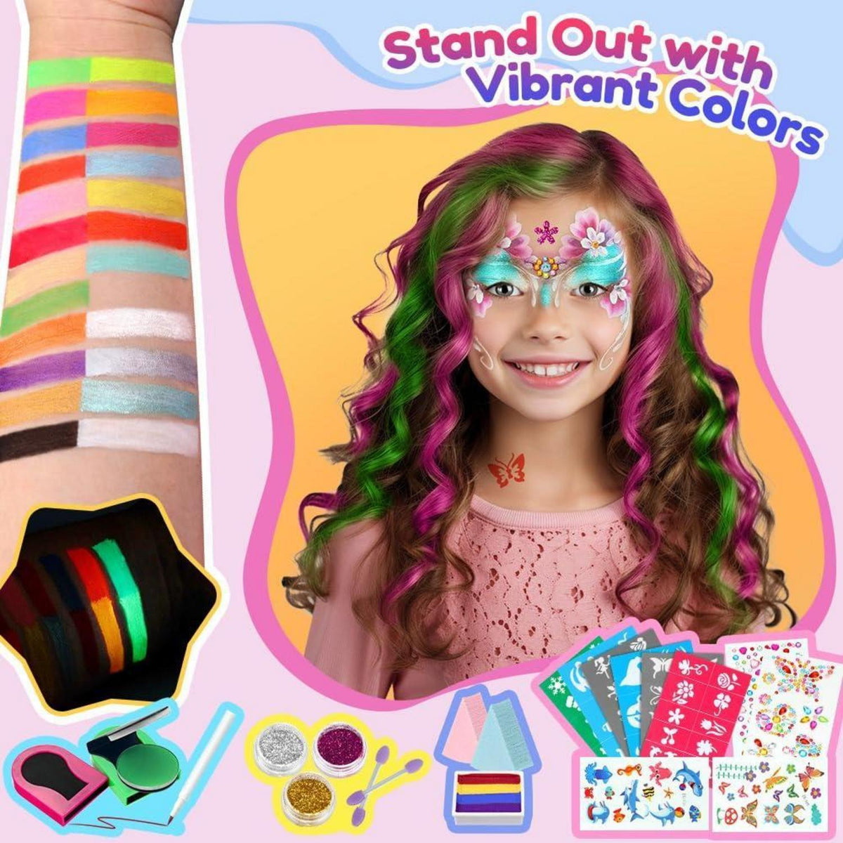 Kinderschminke Set 23 Farben mit Zubehör für Fasching & Halloween