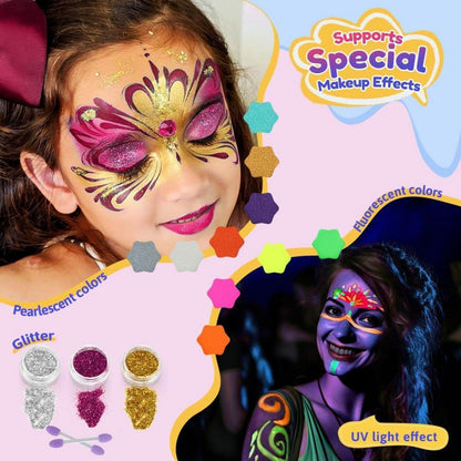 Kinderschminke Set 23 Farben mit Zubehör für Fasching & Halloween