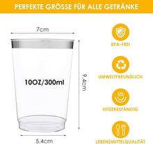 60 Stück Silber Rand Partybecher 300ml Wiederverwendbar