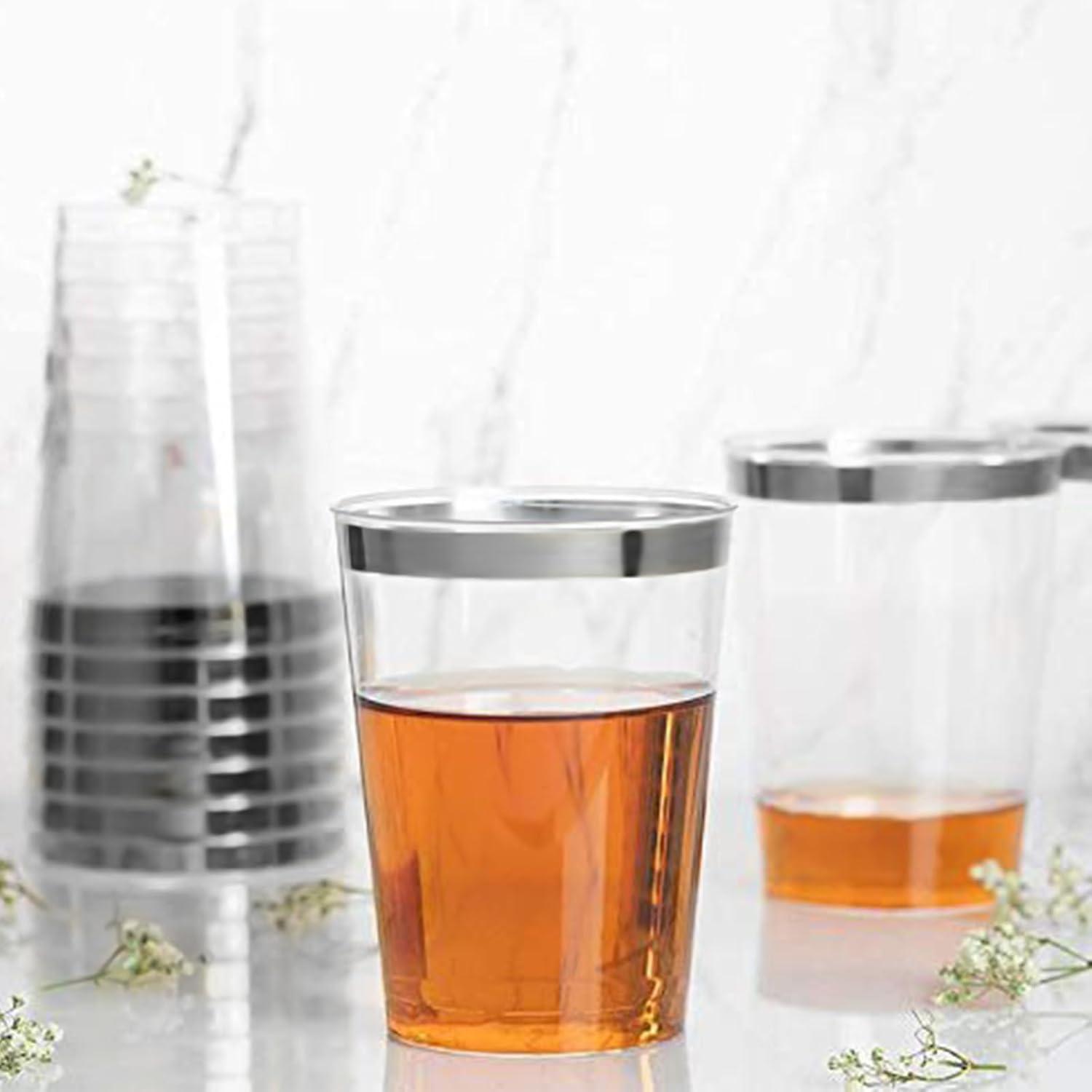 60 Stück 10oz/300ml Silber Rand Hartplastik Partybecher Set