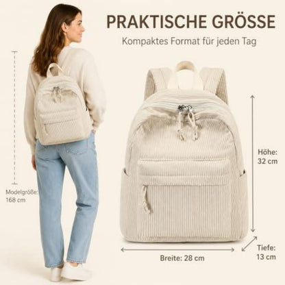 Damen Rucksack klein Cord Beige mit Mini Geldbörse