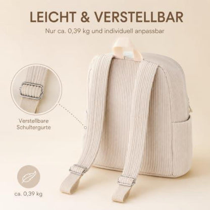 Damen Rucksack klein Cord Beige mit Mini Geldbörse