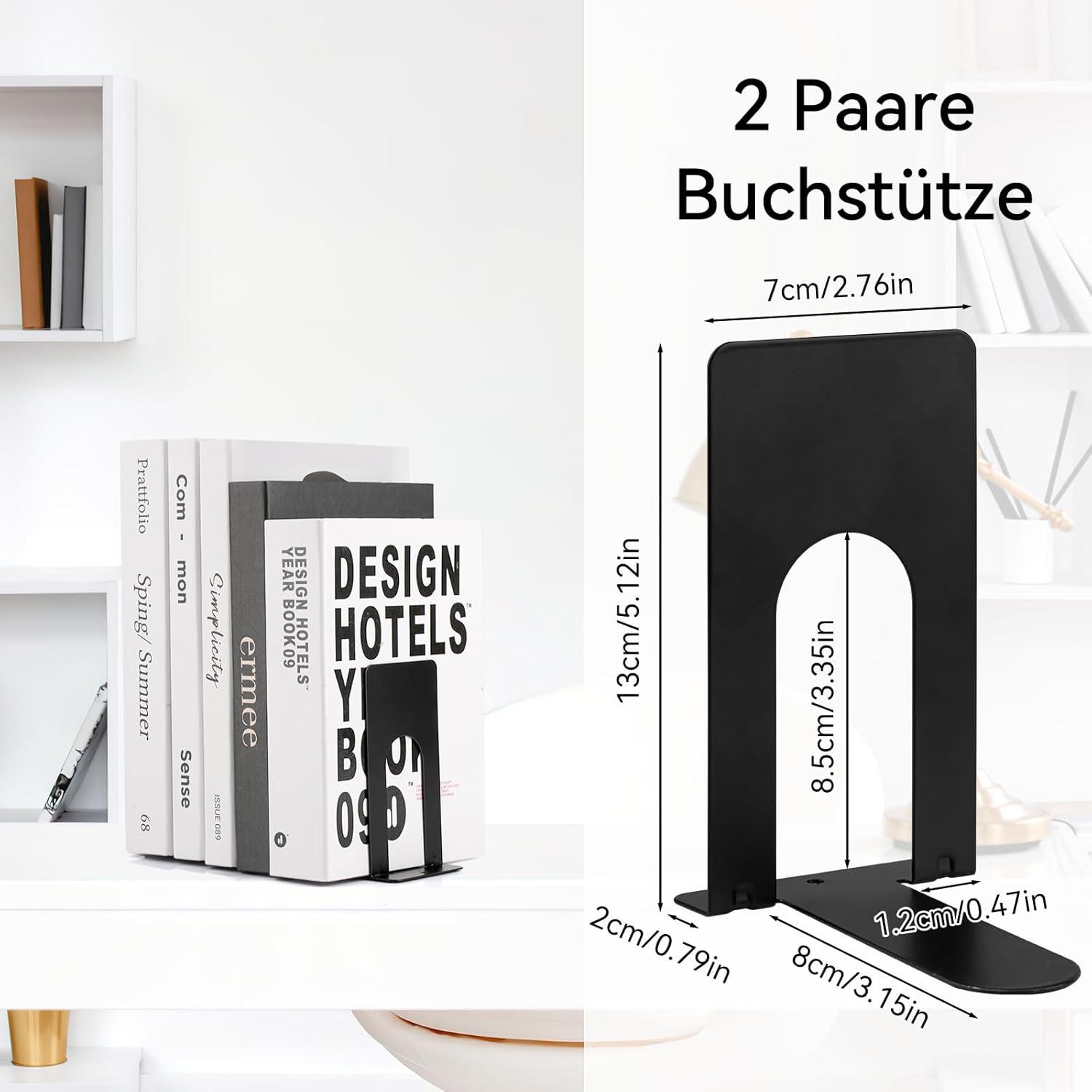 Buchstütze Metall Schwarz 2er Pack 80x70x130mm Bücherhalter