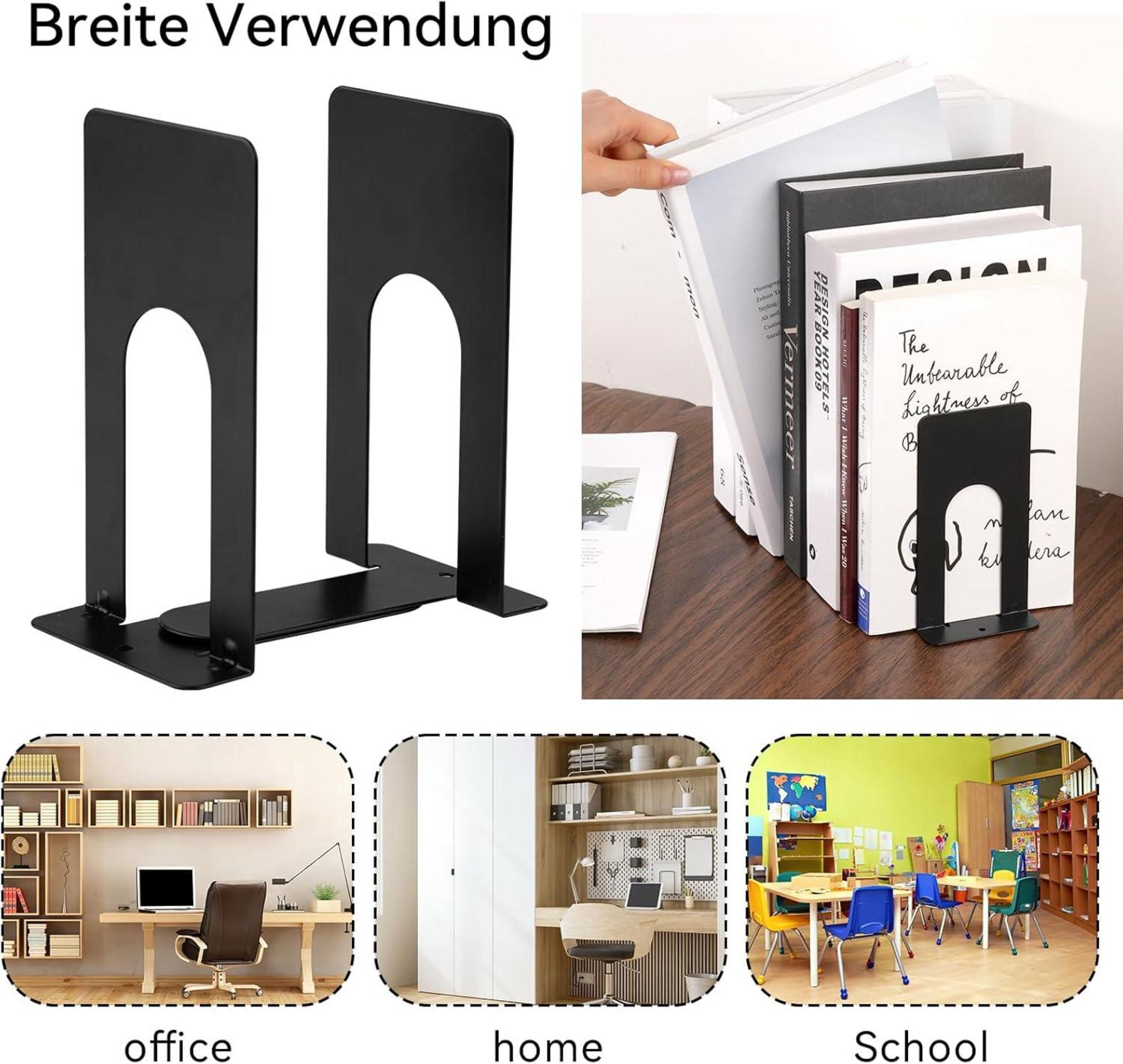 Buchstütze Metall 2er Pack 80x70x130mm Bücherhalter Schwarz Kinder