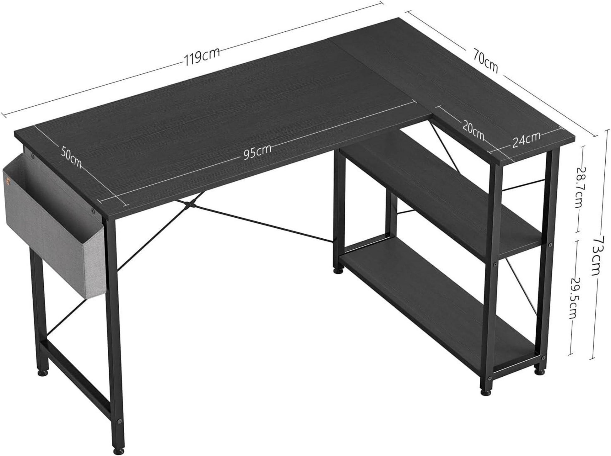 Umkehrbarer Gaming Computertisch mit Regalen Schwarz 120cm