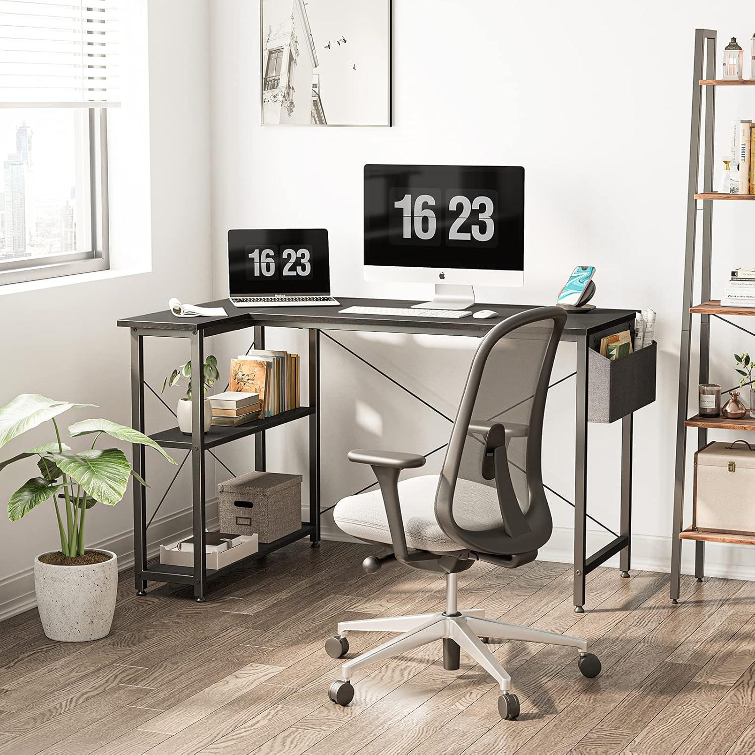 CubiCubi Gaming Computertisch mit Regalen, 120cm, Schwarz