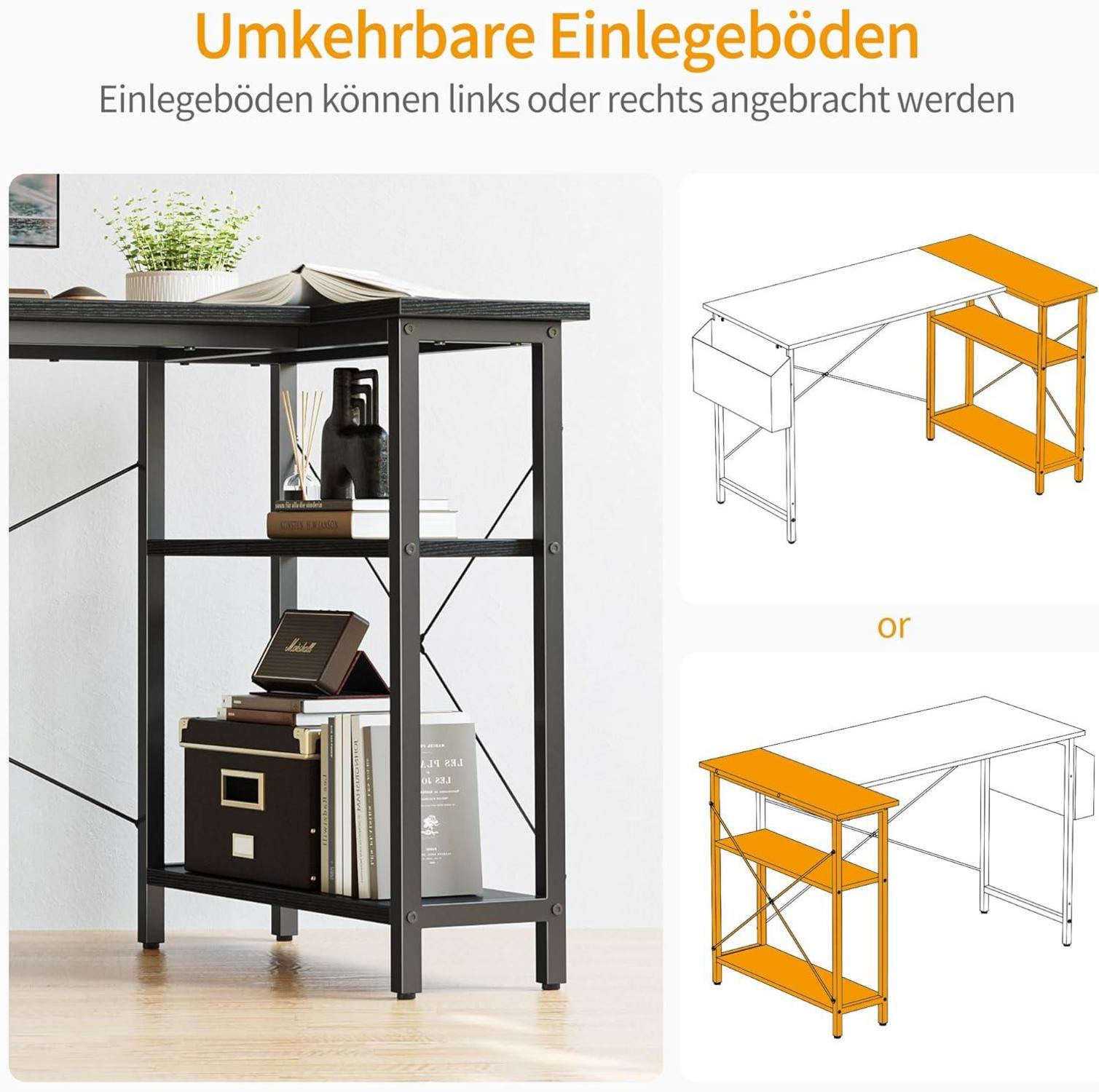 Umkehrbarer Gaming Computertisch mit Regalen, 120cm L-förmiger