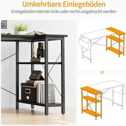 Umkehrbarer Gaming Computertisch mit Regalen, 120cm L-förmiger