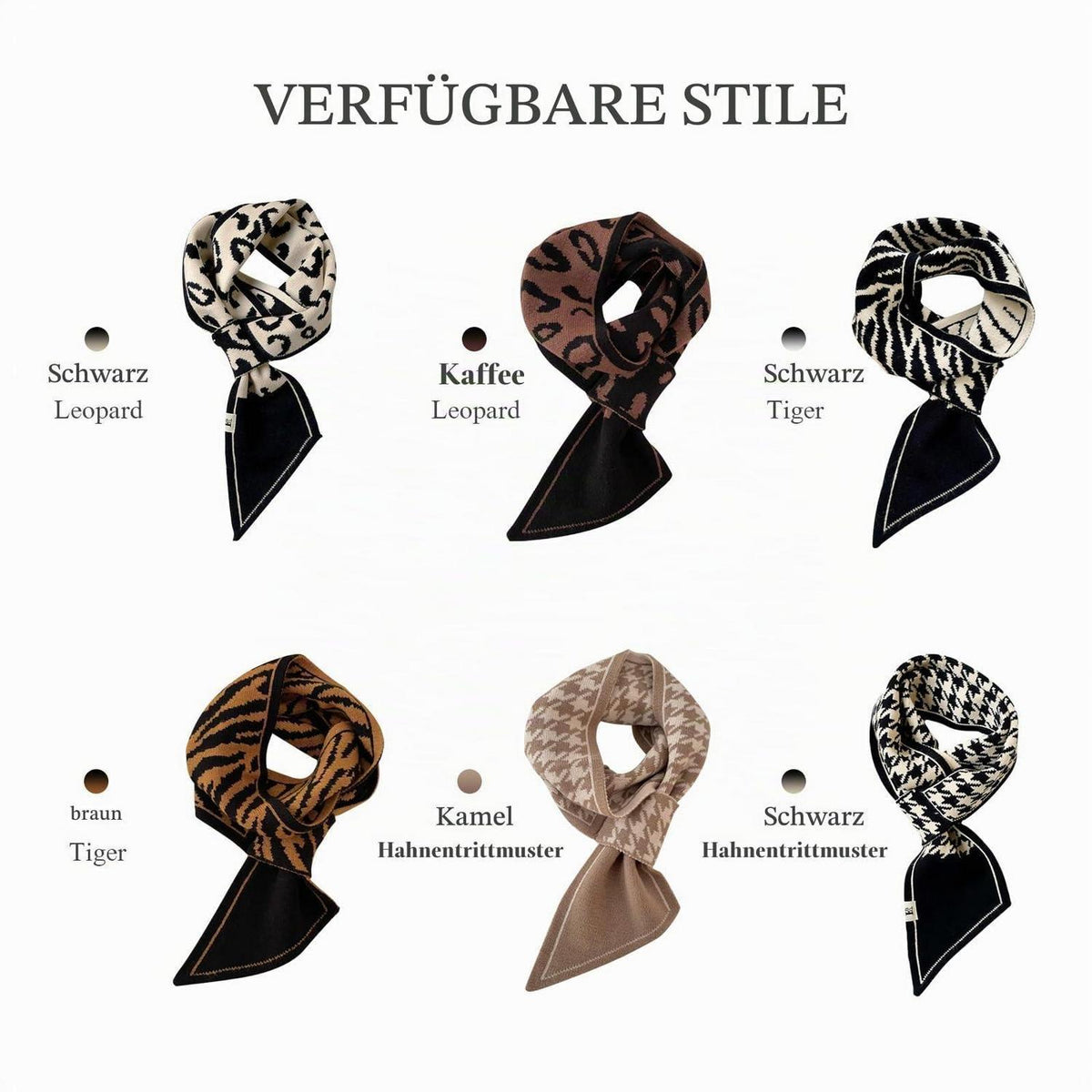 Gestrickter Schal Damen mit Hahnentritt & Leo Muster