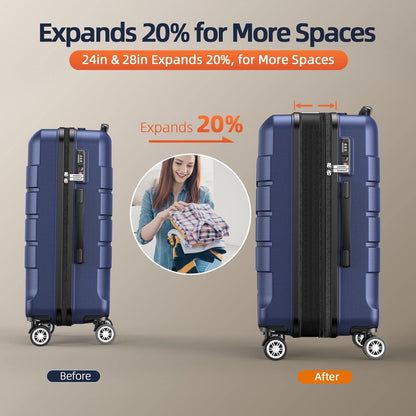 SHOWKOO Kofferset 2tlg ABS+PC Hartschale Leicht Erweiterbar TSA 4 Rollen Blue