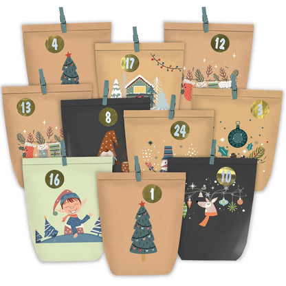 Adventskalender zum Befüllen 24 Weihnachtstüten Aufkleber