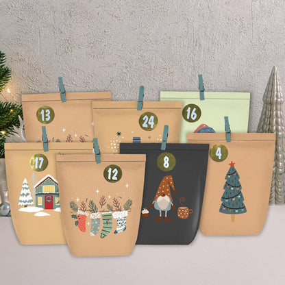 Adventskalender zum Befüllen 24 Weihnachtstüten Aufkleber