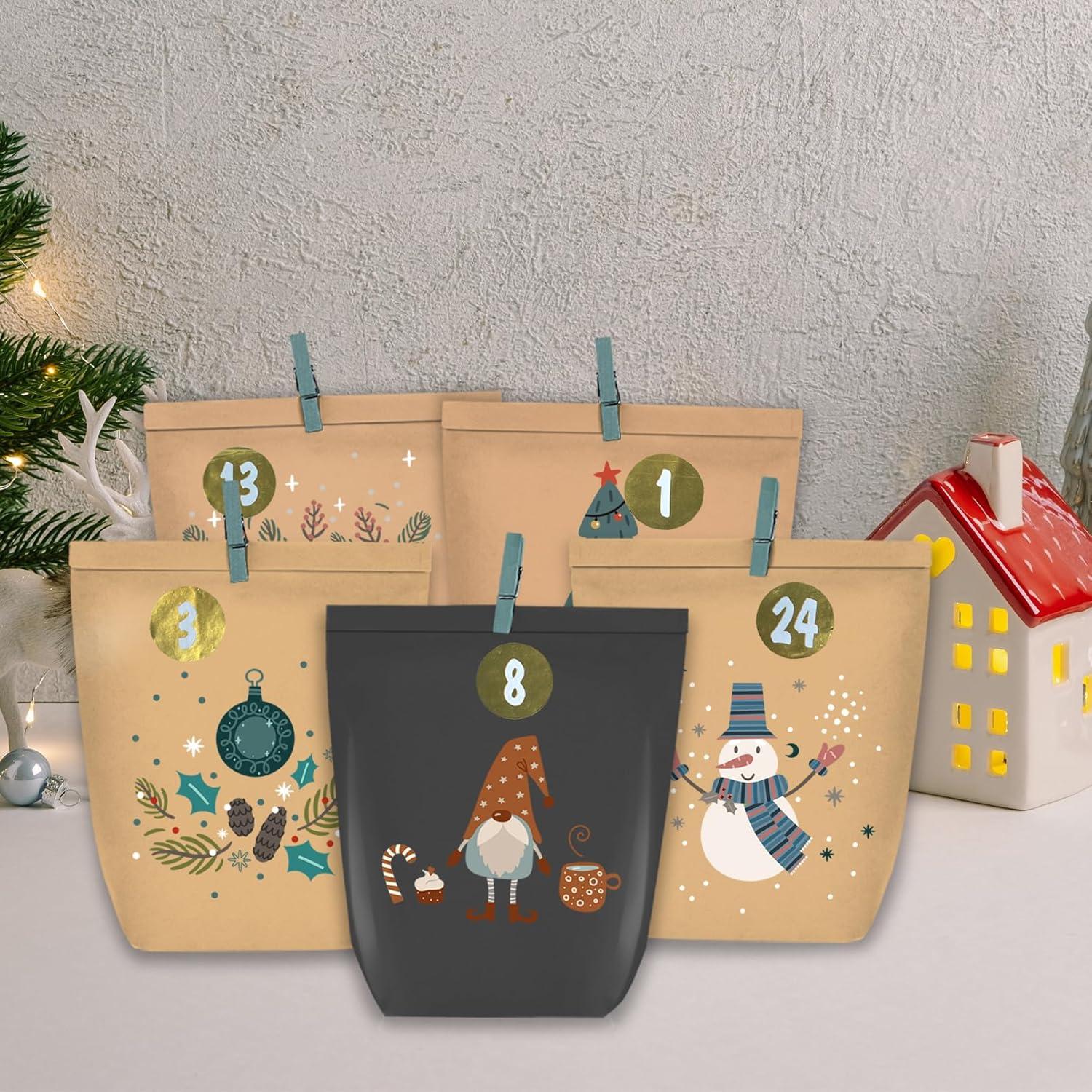 DIY Adventskalender zum Befüllen 24 Weihnachtskalender Papiertüten Zahlen