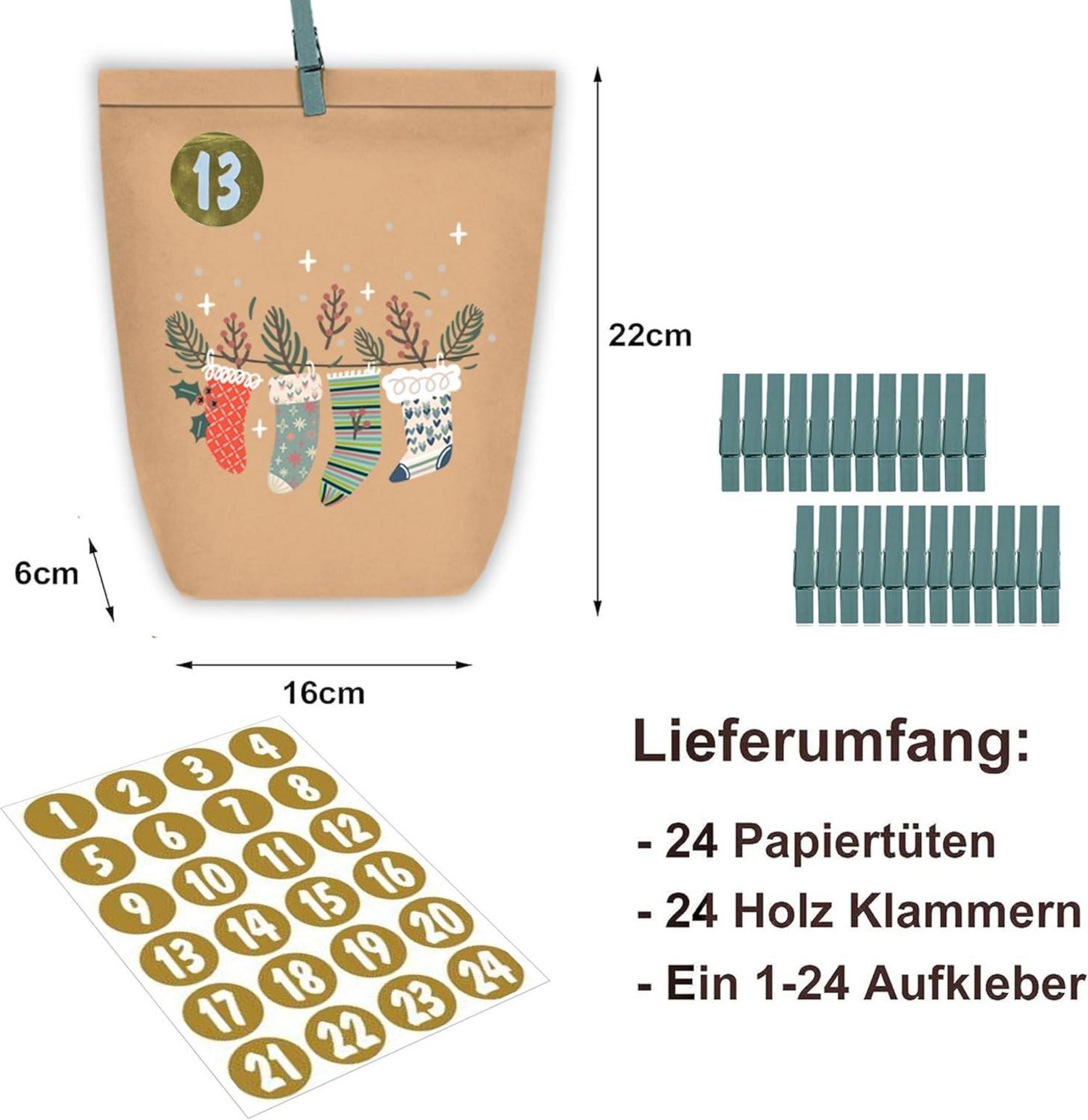 DIY Adventskalender zum Befüllen 24 Weihnachtskalender Papiertüten Zahlen