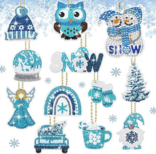 12er Weihnachts Diamond Painting Set Eule Anhänger Schlüsselanhänger