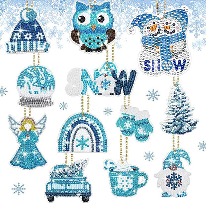 12er Weihnachts Diamond Painting Set Eule Anhänger Schlüsselanhänger