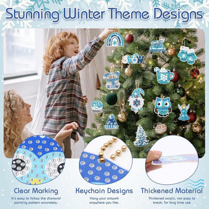 12er Weihnachts Diamond Painting Set Eule Anhänger Schlüsselanhänger