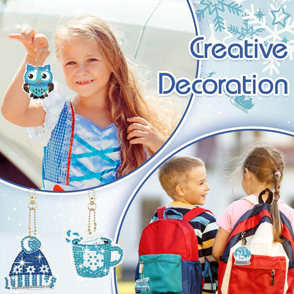 QUANMAITONG 12 Stück Diamond Painting Weihnachten Schlüsselanhänger Eule Kit