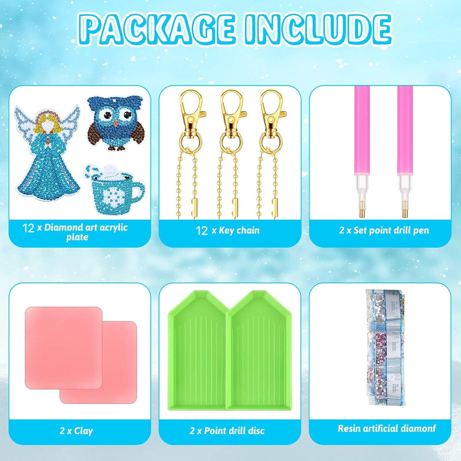 Diamond Painting Weihnachten Schlüsselanhänger Eule Bastelset 12 Stück