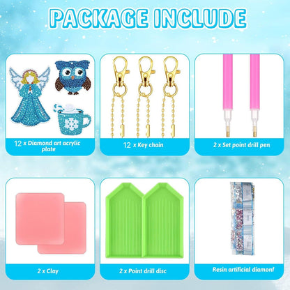 Diamond Painting Weihnachten Schlüsselanhänger Eule Bastelset 12 Stück