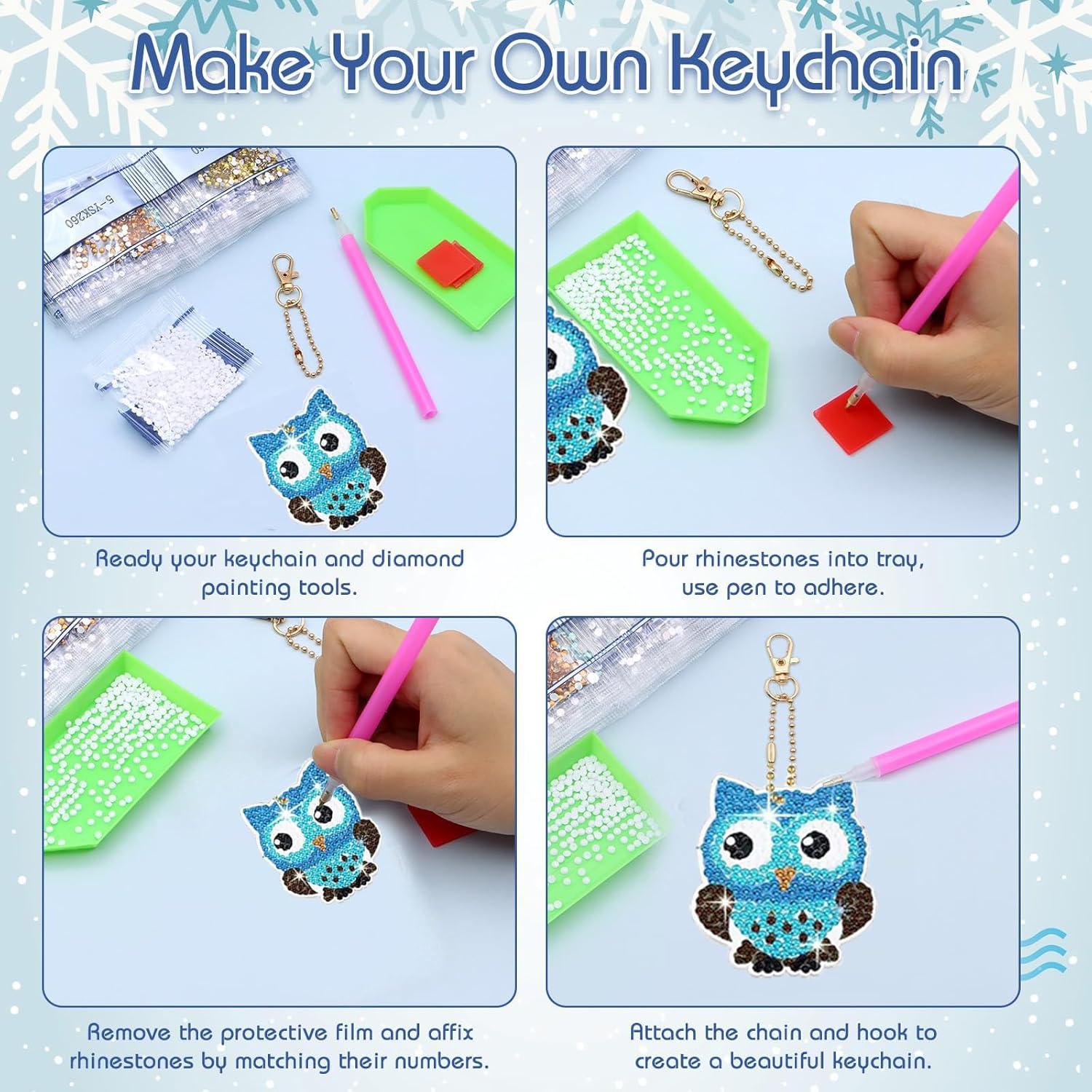 12 Stück Diamond Painting Weihnachten Eule Schlüsselanhänger Kit