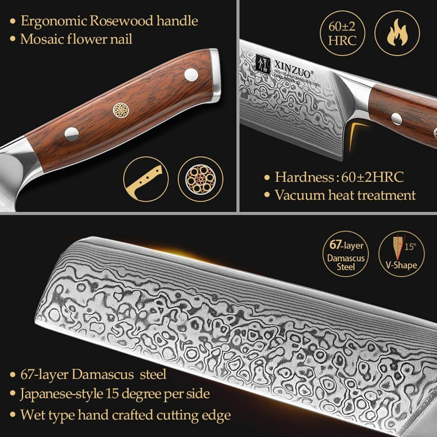 Damast Nakirimesser 18.5 cm Profi Küchenmesser 67 Schichten Holzgriff