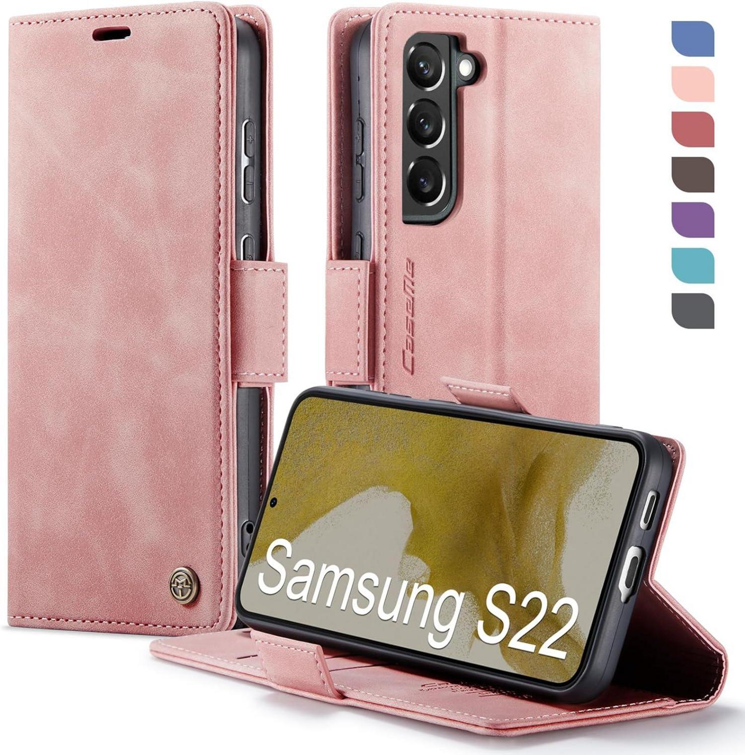 Samsung Galaxy S22 5G Hülle PU Leder RFID Schutz Rosa Flip Cover