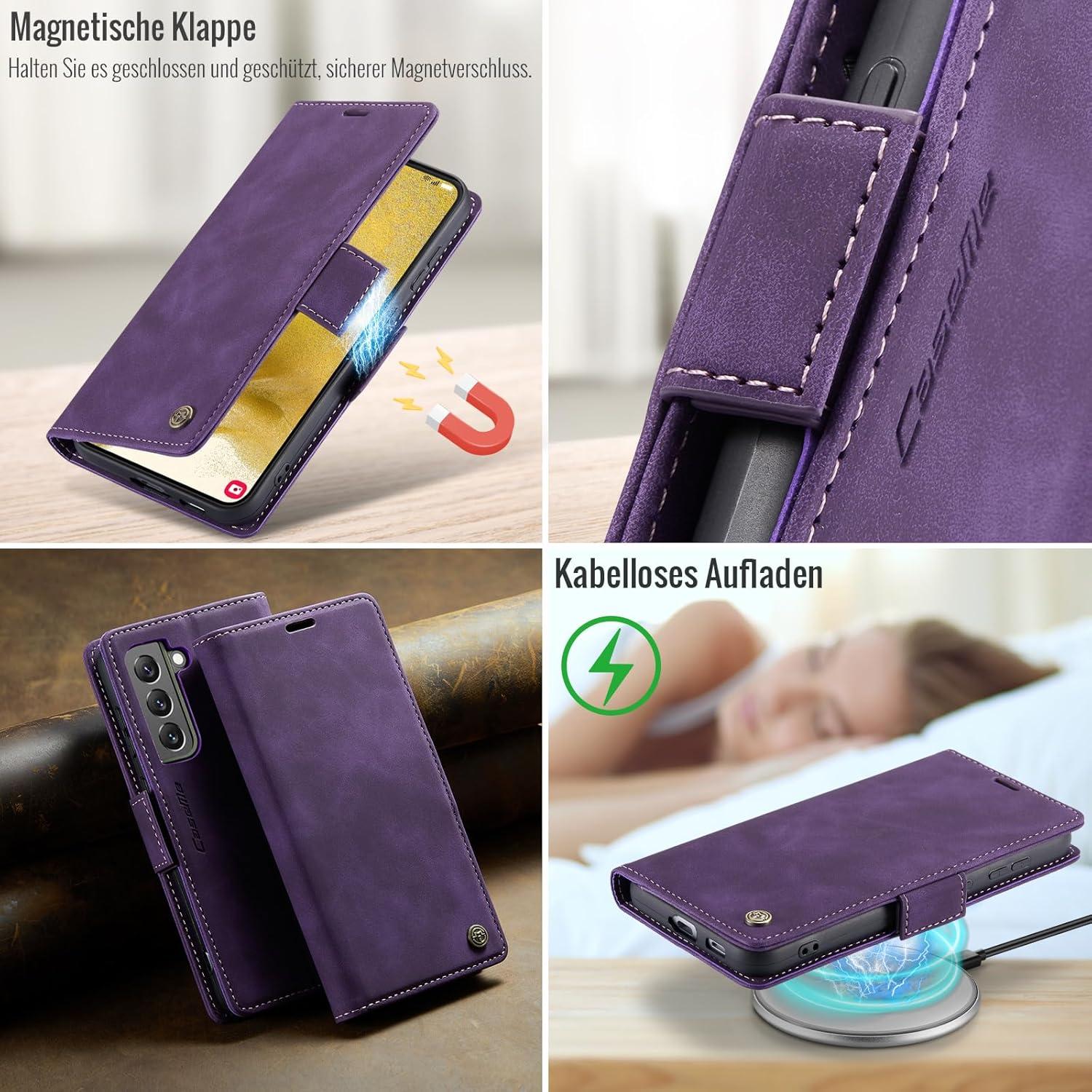 Samsung Galaxy S22 5G Hülle RFID Schutz Lila PU Leder Standfunktion Tasche