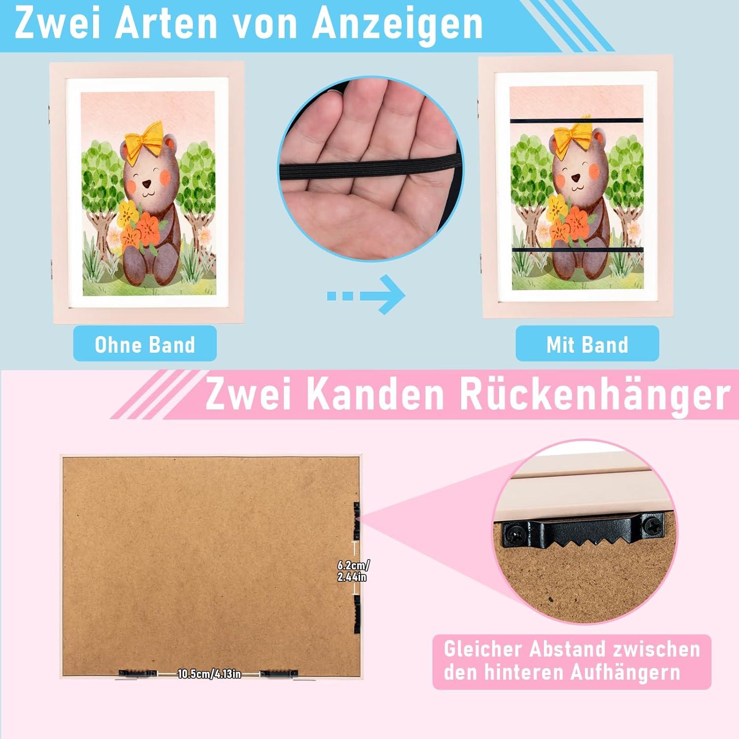 Kinderbilderrahmen A4 pink, Aufklappbarer Kunstfotorahmen 21x30cm