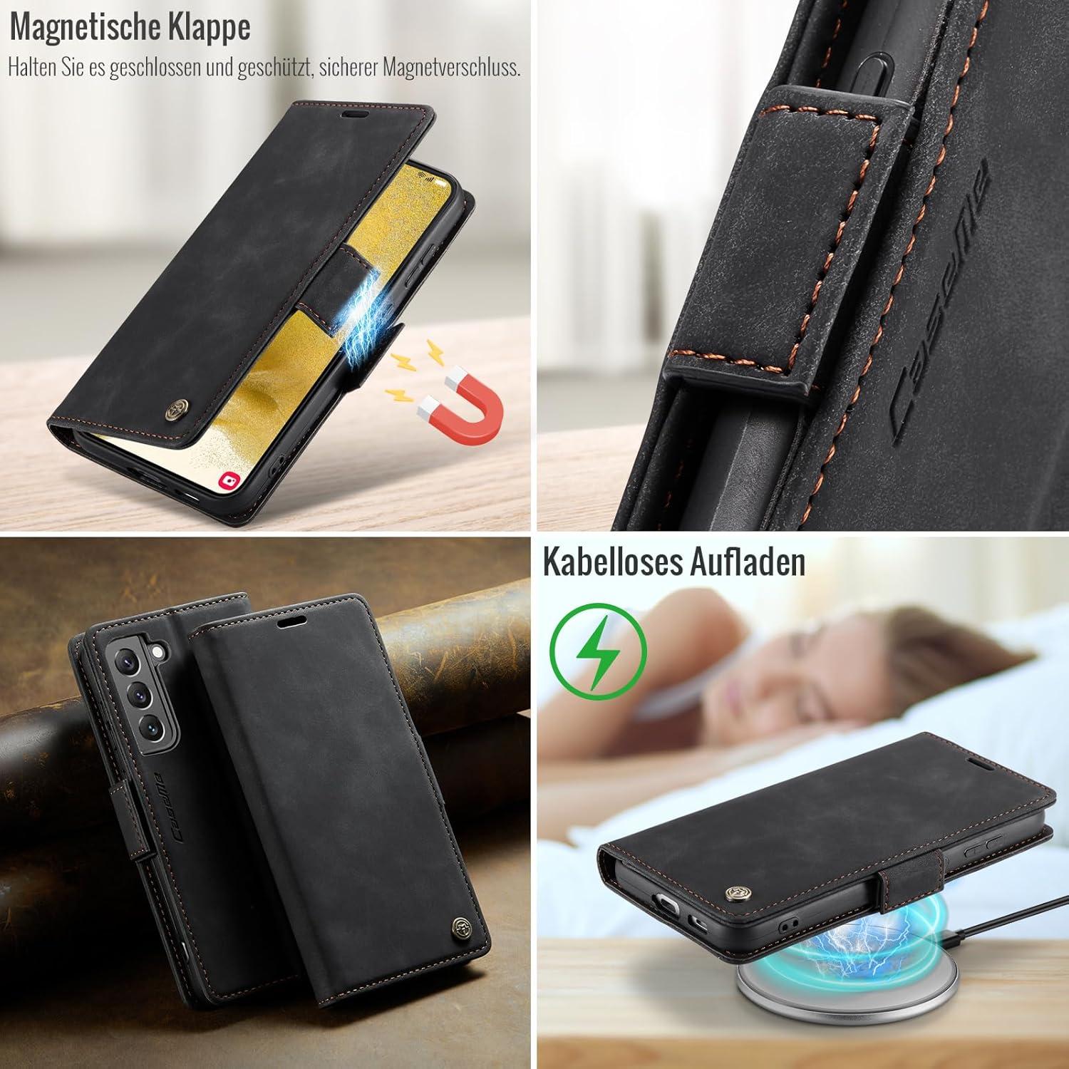 Samsung Galaxy S22 5G Hülle Schwarz PU Lederhülle RFID Schutz Standfunktion