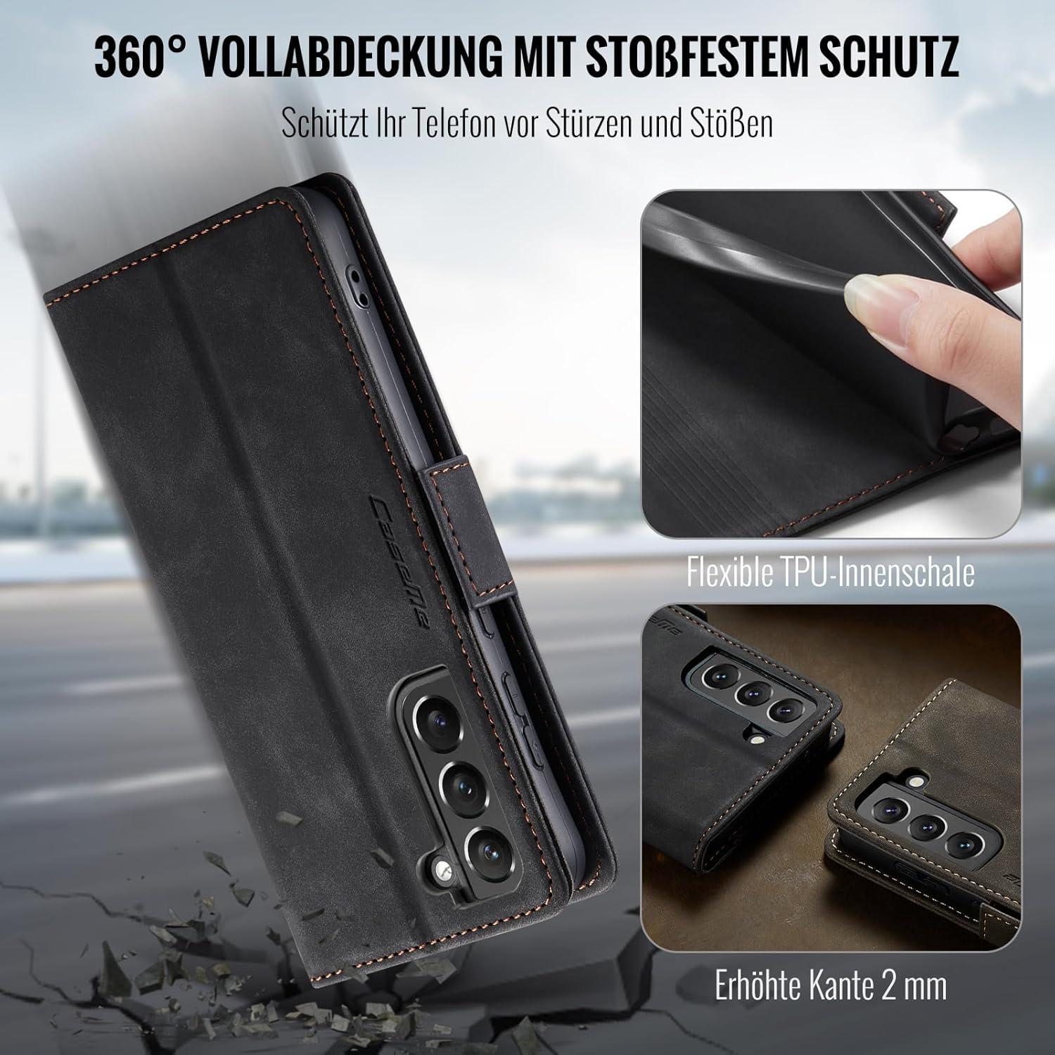 Samsung Galaxy S22 5G Hülle - PU Leder Schutzhülle mit RFID Schwarz