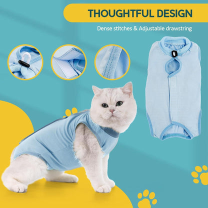 Katzenbody OP Erholungsanzug Kastration Spay Leckschutz Suit - Modal - Blau L