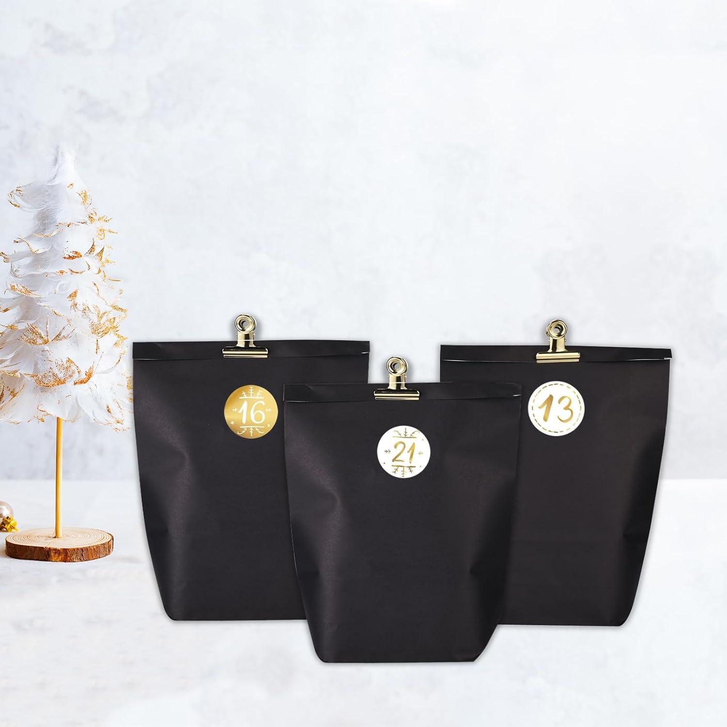 Adventskalender zum Selbstbefüllen Papier Weihnachtstüten Schwarz Golden