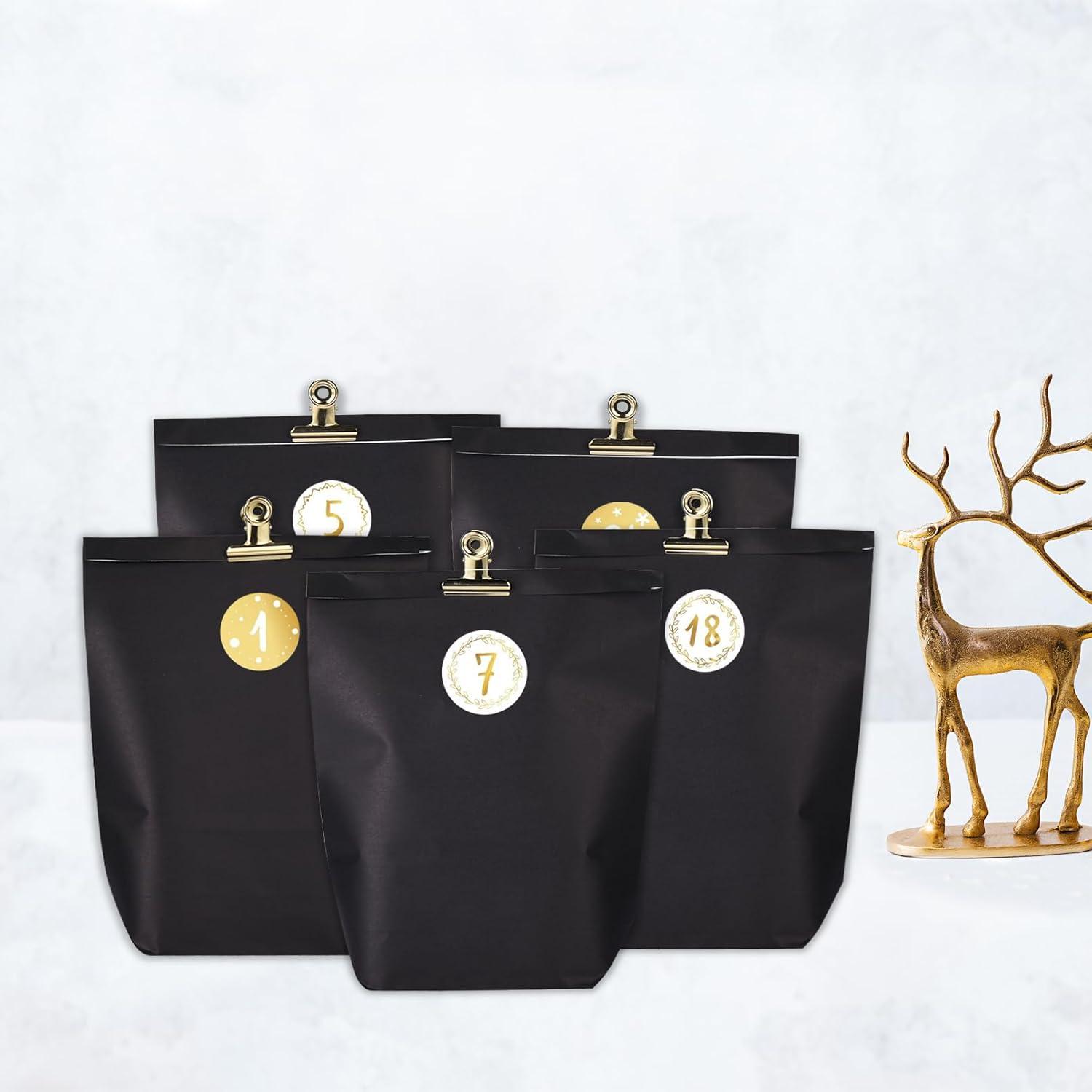 Adventskalender Set 24 Weihnachtskalender Tüten Schwarz Goldendeko