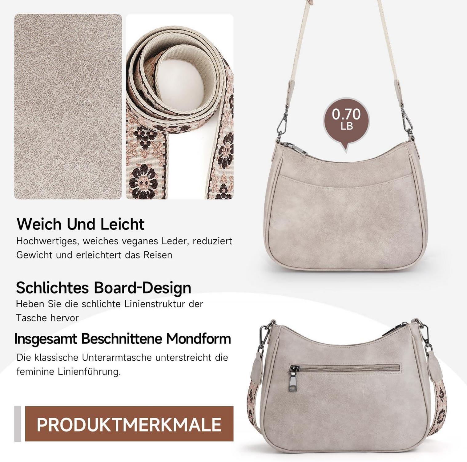 Kleine Crossbody Umhängetasche veganem Leder mit breitem Gurt