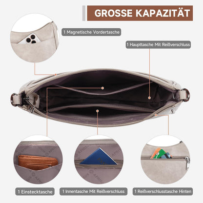 APHISON Damen Crossbody Umhängetasche aus veganem Leder in Grau