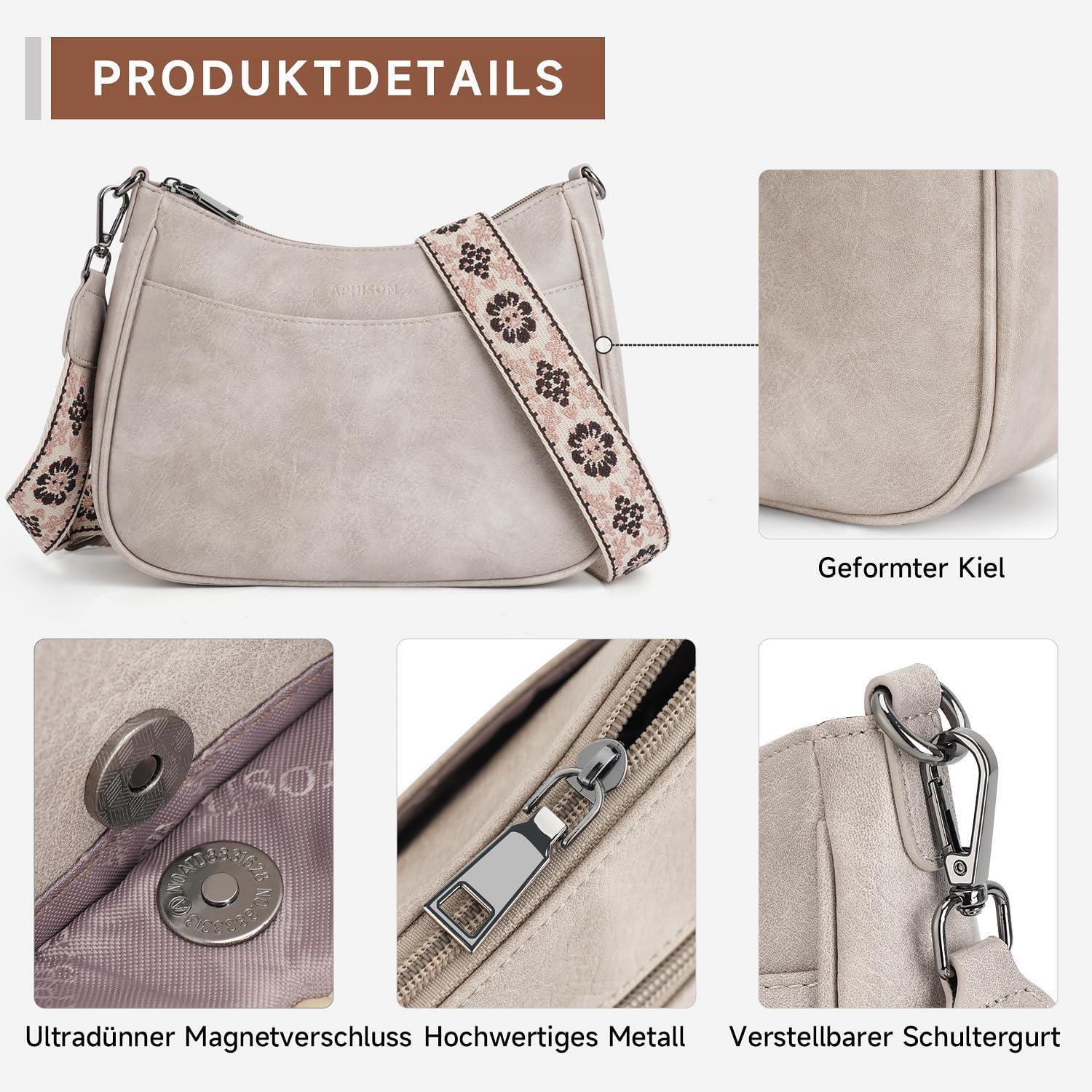 APHISON Crossbody Bag Schultertasche Umhängetasche Damen vegan Leder grau